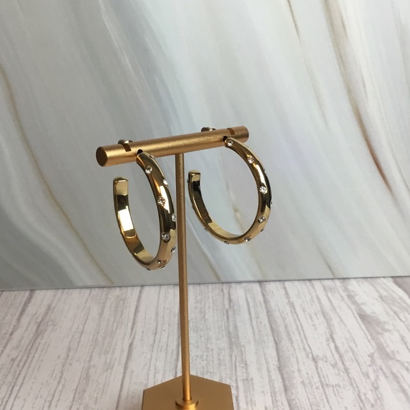 Alison Lou J. Crew Gold Tone and Crystal Hoop Earrings - Picture 7 of 8